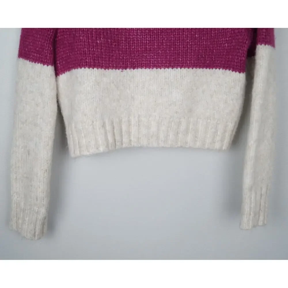 American Eagle Striped Cardigan Button Front Multicolor Pink Cream Fuzzy Size XS